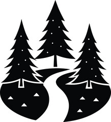 winter forest path icon vector illustration