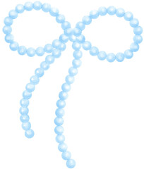 Playful Blue Pearl Ribbon Bow Watercolor Beaded Vintage Aesthetic