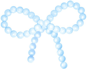 Kawaii Blue Pearl Bow  Watercolor Beaded Ribbon y2k Aesthetic
