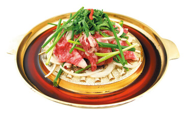 Korean Bulgogi with Vegetables on Traditional Grill Pan