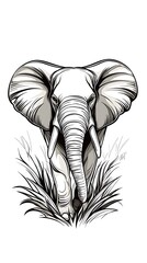 Obraz premium ゾウ 草 モノクロ イラストレーション