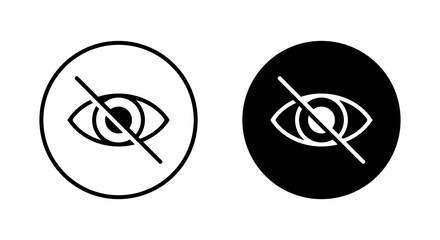 Hidden eye, sensitive content icon on black circle. Invisible, hide, private sign symbol