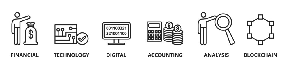 Banner Fintech Internet Concept. text and Investment Financial Technology vector icons