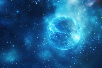 Obraz premium Mystic globe surrounded by swirling star patterns in a vivid cosmic background, background globe with swirling star patterns in mystical blue setting