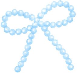 Cute Blue Pearl Bow  Watercolor Beaded Ribbon y2k Aesthetic