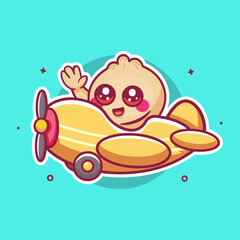 Fototapeta premium cheerful dim sum food character mascot flying an airplane isolated cartoon