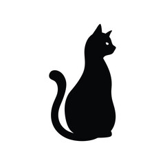 Sitting Cat Looking Back Vector Silhouette