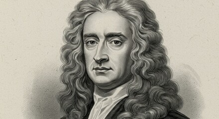 Classic Engraving of Sir Isaac Newton, an Iconic Portrait of the Influential English Physicist and Mathematician, Highlighting His Historical Significance in Science and the Enlightenment Era.