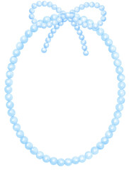 Cute Blue Pink Pearl Frame Oval Shape with ribbon bow watercolor