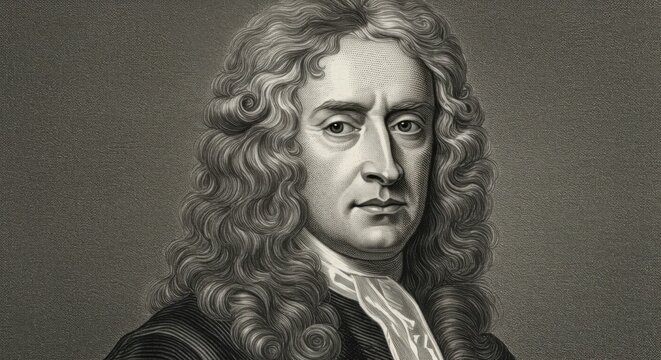 Classic Engraving of Sir Isaac Newton, an Iconic Portrait of the Influential English Physicist and Mathematician, Highlighting His Historical Significance in Science and the Enlightenment Era.