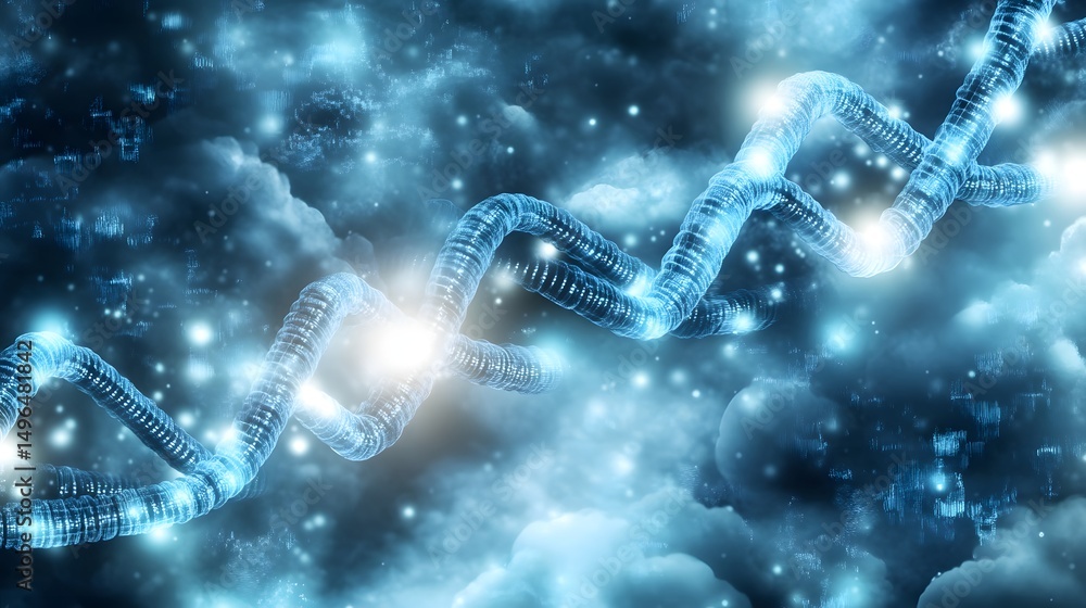 Poster abstract digital representation of a dna helix in space.