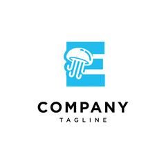 Letter E Jellyfish Logo Icon Vector