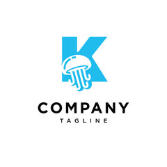 Letter K Jellyfish Logo Icon Vector