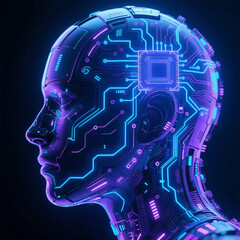 Artificial Intelligence Face with Neural Network Background