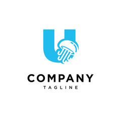 Letter U Jellyfish Logo Icon Vector