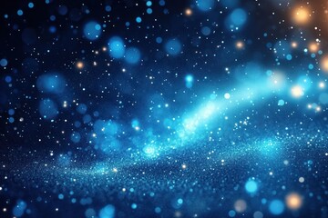 Fototapeta premium Glowing blue and orange bokeh lights creating a sparkling, dreamy atmosphere with scattered bright dots on a dark background