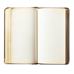 Open antique book with blank pages isolated on transparent background