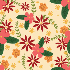 Pink Flower with Green Stem on a Yellow Background