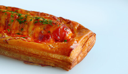 Fresh baked Sriracha mayo sausage, special menu pastry bakery made of croissant dough, filled with sausage, only in Thailand