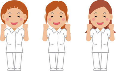 がんばりますと笑顔の白制服の女性看護師。その2