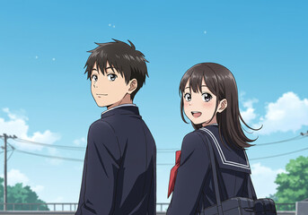 中学生のイラスト - イラスト素材 - 青空背景