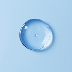 Clear drop of liquid on light blue background