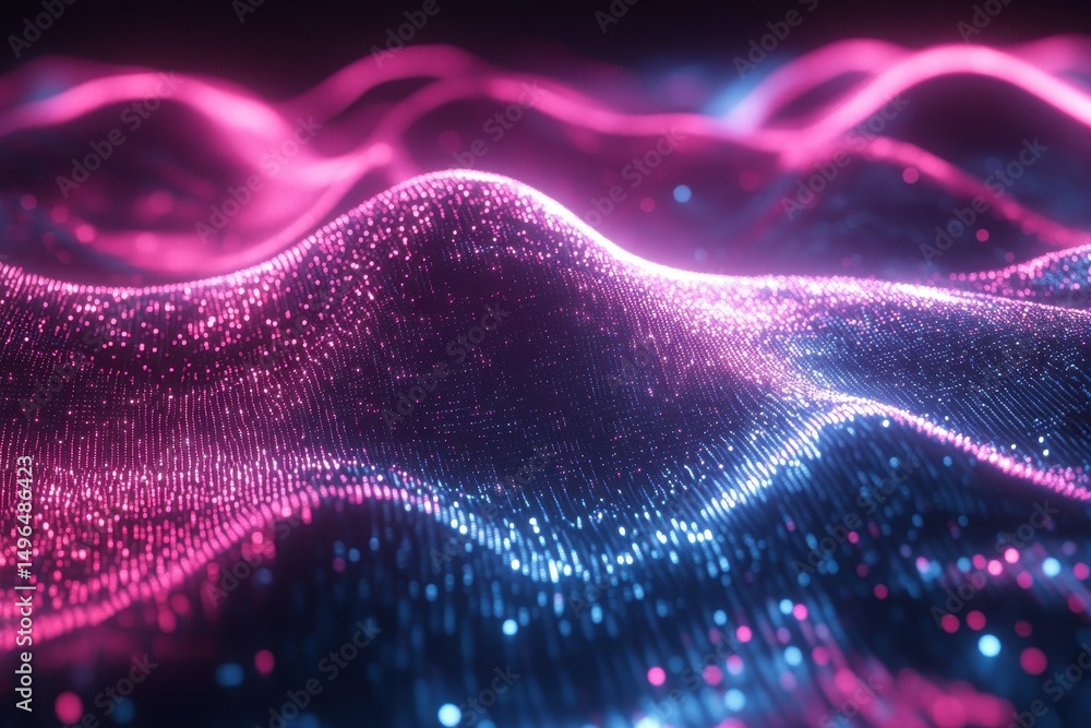 Poster digital cyber particles wave animation creating a vibrant atmosphere with luminous colors, digital c