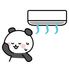 Clip art of panda cooled by air conditioner.
