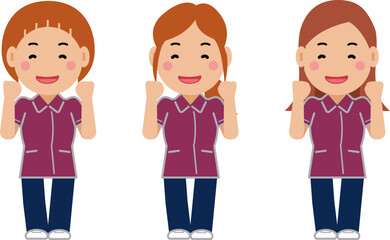 がんばりますと笑顔のえんじ色の制服の女性看護師。その2