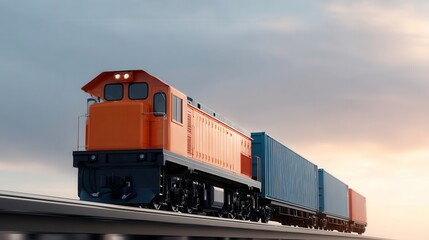 Obraz premium Freight Train Transportation: Cargo Containers and Logistics at Sunset - Modern Transport