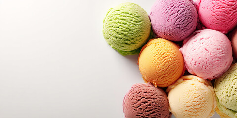 Assorted Colorful Scoops of Ice Cream on White Background