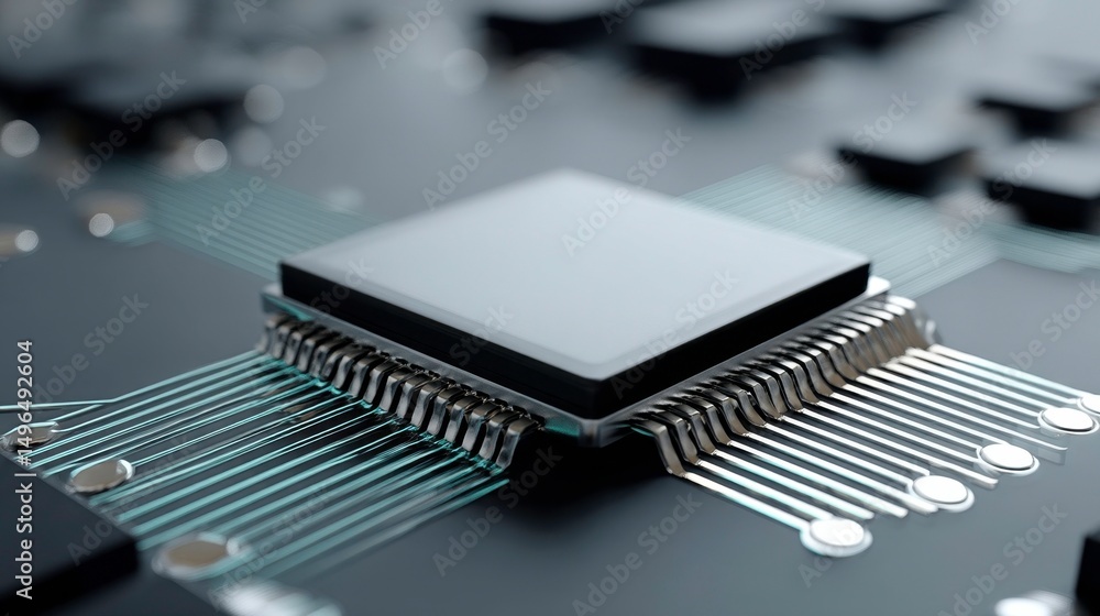 Poster microchip processor technology, computer hardware, futuristic innovation concept