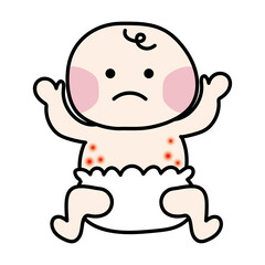 体に湿疹やあせもができた赤ちゃん