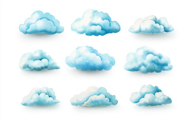 Fototapeta premium Watercolor Blue Clouds on White Background Flat Lay Illustration in Minimalist Style with Soft Textures for Elegant, Calm, and Creative High-Quality Design Projects