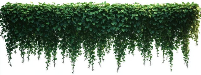 Dense green foliage with lush hanging vines cascading downwards creating a vibrant and natural suspended greenery effect