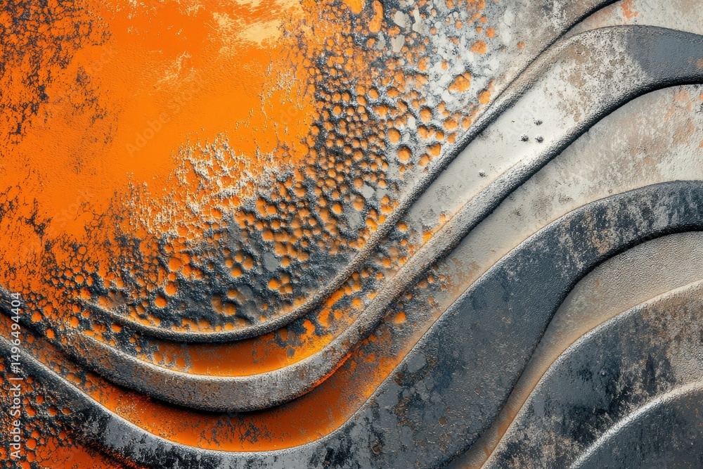 Poster abstract orange and gray metallic texture featuring organic forms and dynamic lines, abstract orange