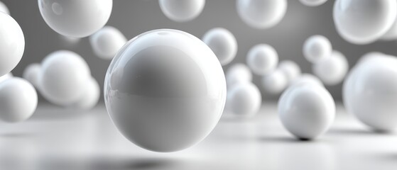 Shiny white spheres floating in a soft, blurred, gray environment with a clean and modern look.