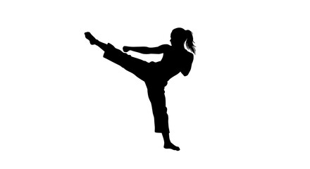 Silhouette of a Woman Practicing Taekwondo with High Kick
