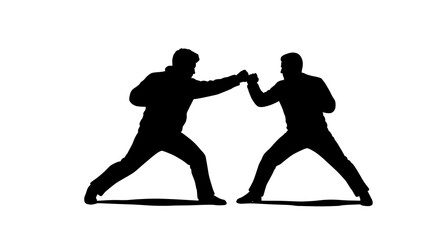 Silhouette of Two Fighters Engaging in Punching Combat