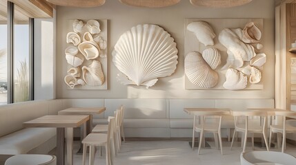 Seashell wall art cafe with creamy tones and elegant finishes