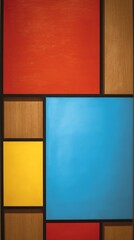 Fototapeta premium Abstract Geometric Wall Panel Design with Wood and Bright Colors.