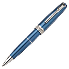Elegant blue writing instrument presents a sleek metallic silver clip isolated on transparent background