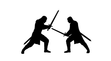 Silhouette Battle Duel of Two Warriors with Swords