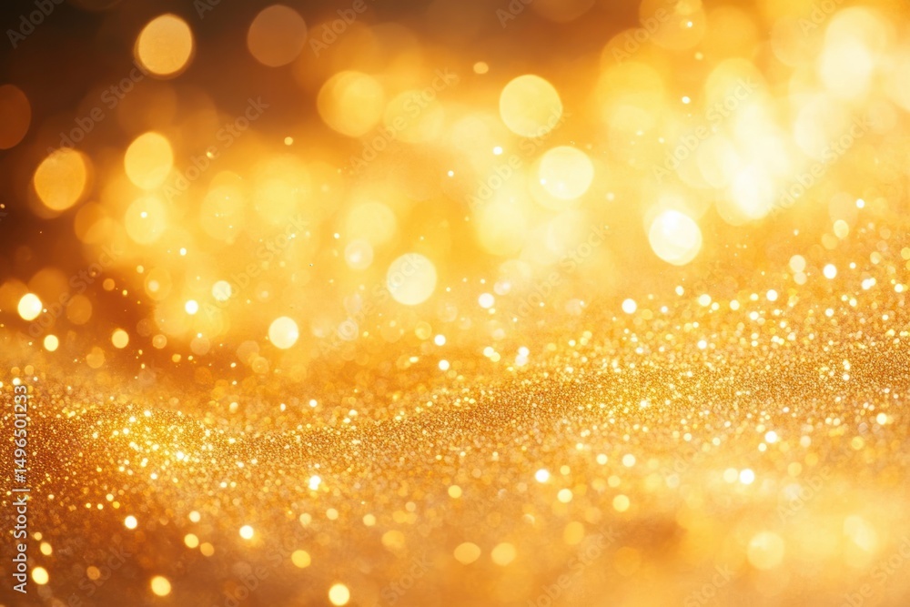 Aufkleber golden shimmering glitter particles with bright bokeh lights creating a warm and festive sparkling a
