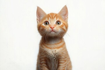 Obraz premium Close-up of an adorable orange tabby kitten with curious eyes looking straight ahead on a plain white background