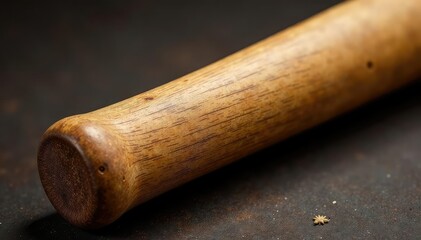Close-up of a worn baseball bat, showing grain and texture , scratched, aged