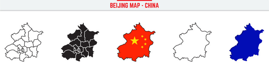 Beijing Province Map Outline with China Inset – 3D Beijing Map Outline and Filled Vector Design
