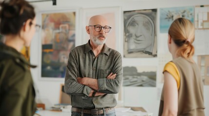 Fototapeta premium An art director discussing the role of visual arts in enhancing shareholder relations.