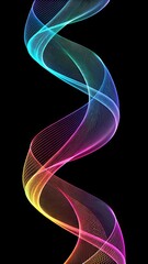 Abstract Wavy Colorful Light Trails on Black Background