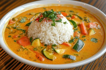 Delicious vegetable curry with steamed rice